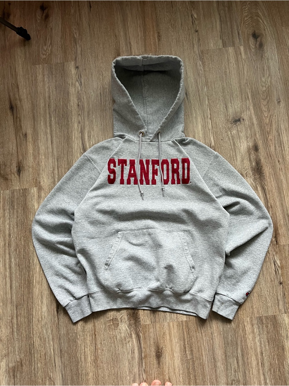 Vintage Champion Gray Pullover Hoodie - Men's Hooded Sweatshirt